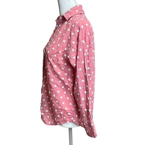 ZARA Embroidered Big Polka Dot Button-Down Top Pink White Lightweight Blouse XS - Picture 5 of 7